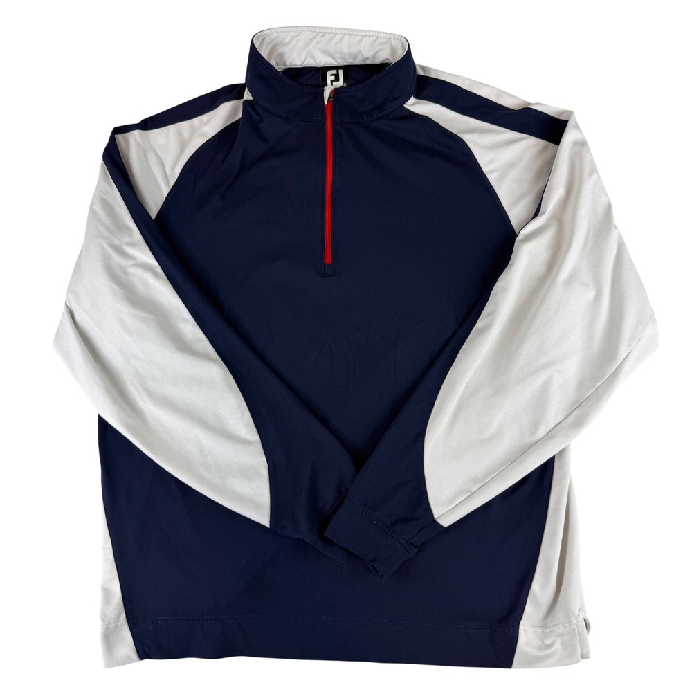 FootJoy Quarter Zip Pullover Mens XL Navy Blue White Golf Performance Shirt